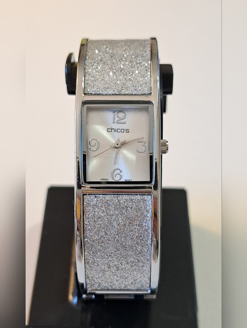 Chico's Silver Glitter Quartz Cuff Watch